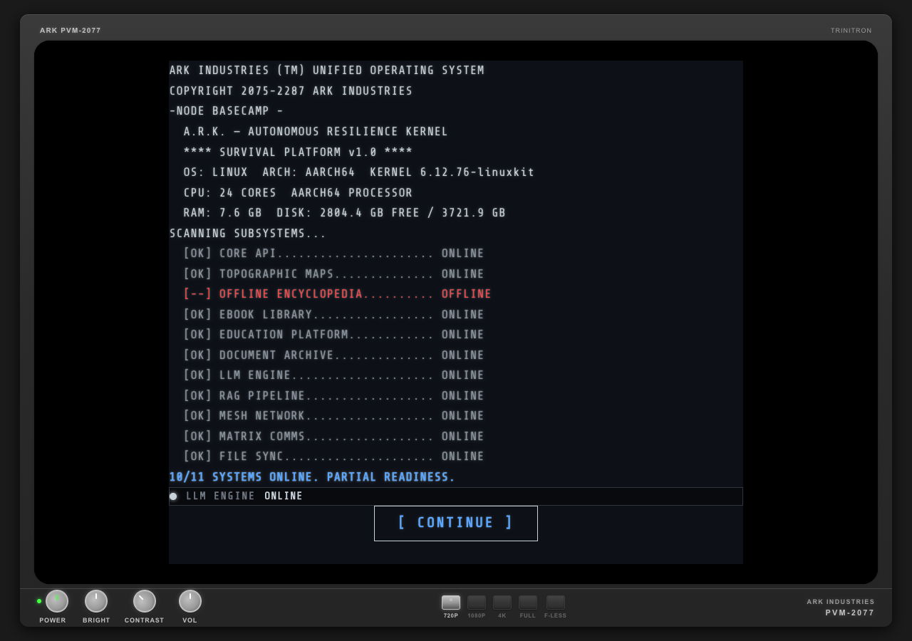 A.R.K. boot sequence — system diagnostics and service initialization